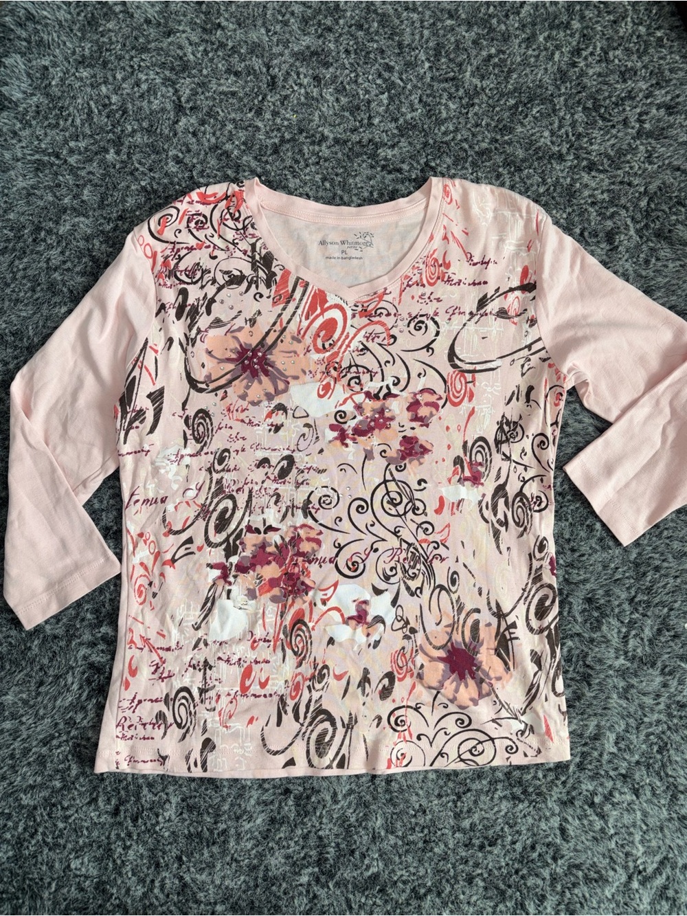 Alysson Whitmore Pink Floral & Swirl Print 3/4 Sleeve Top